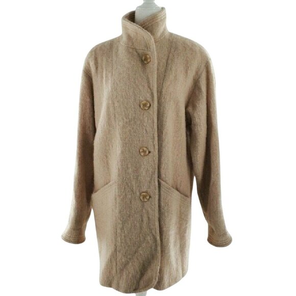 Loring Vintage Mohair Wool Blend Coat Women’s Size 14 Cream Ivory USA Made Fuzzy - Picture 1 of 9